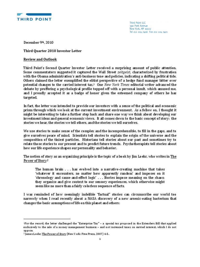 Third Quarter 2010 Investor Letter Review And Outlook Private Equity 