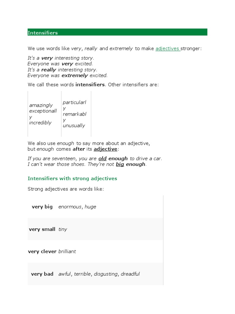 We Use Words Like Very, Really and Extremely To Make Stronger | PDF