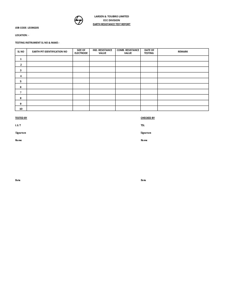 Earth Resistance Testing Report PDF