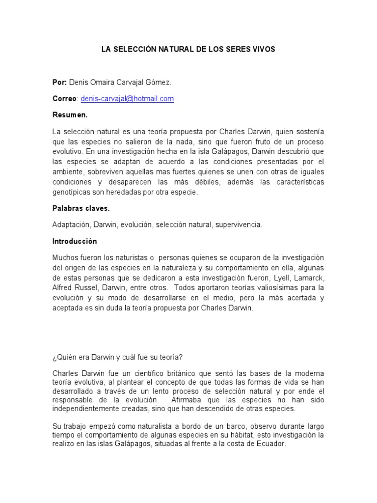 La Teoría de la Selección Natural | PDF | Seleccion natural | Charles ...