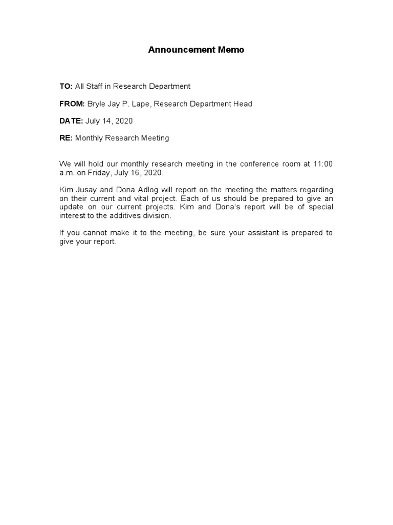 Announcement Memo PDF