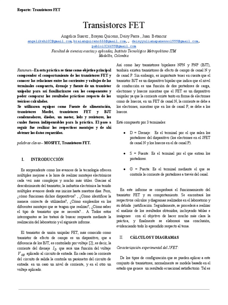 Transistores Fet PDF | PDF | Mosfet | Transistor de efecto de campo