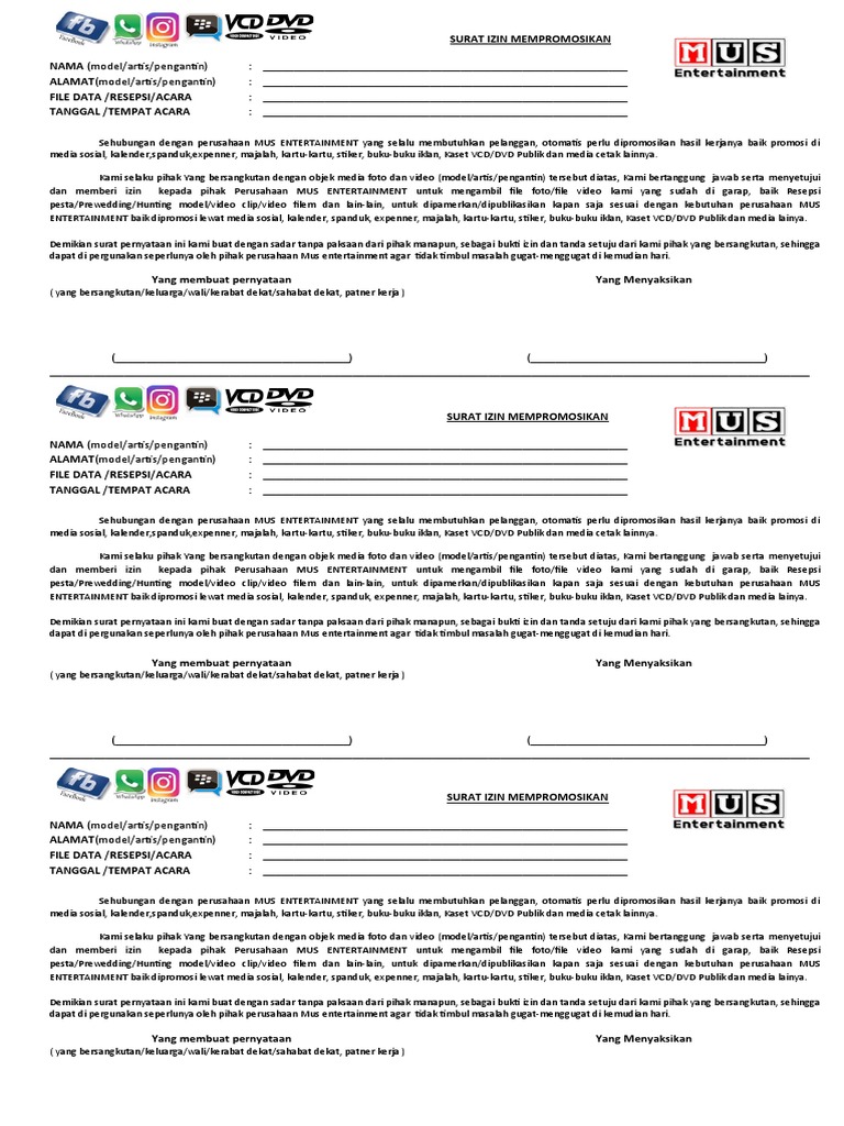 Surat Izin Medsos-Surat Izin Promosi-Surat Izin Artis - Surat Izin
