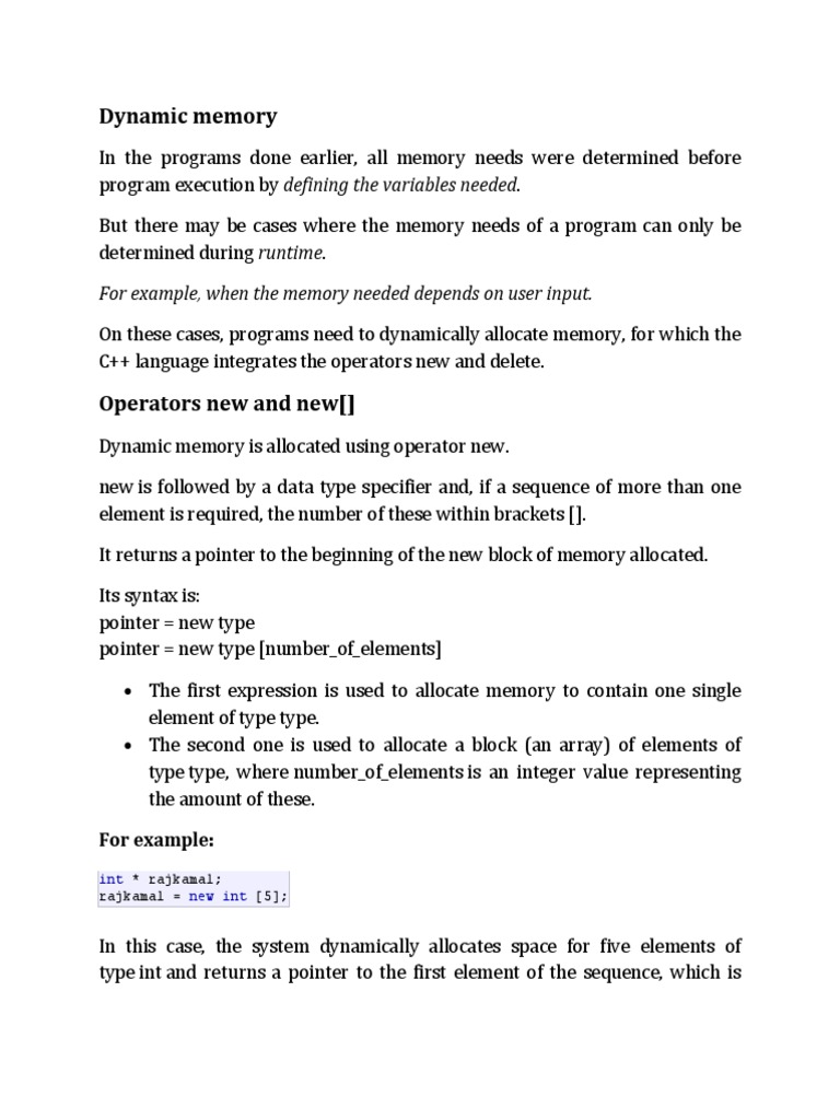 Dynamic Memory Allocation in C++ | PDF | Computers | Technology ...