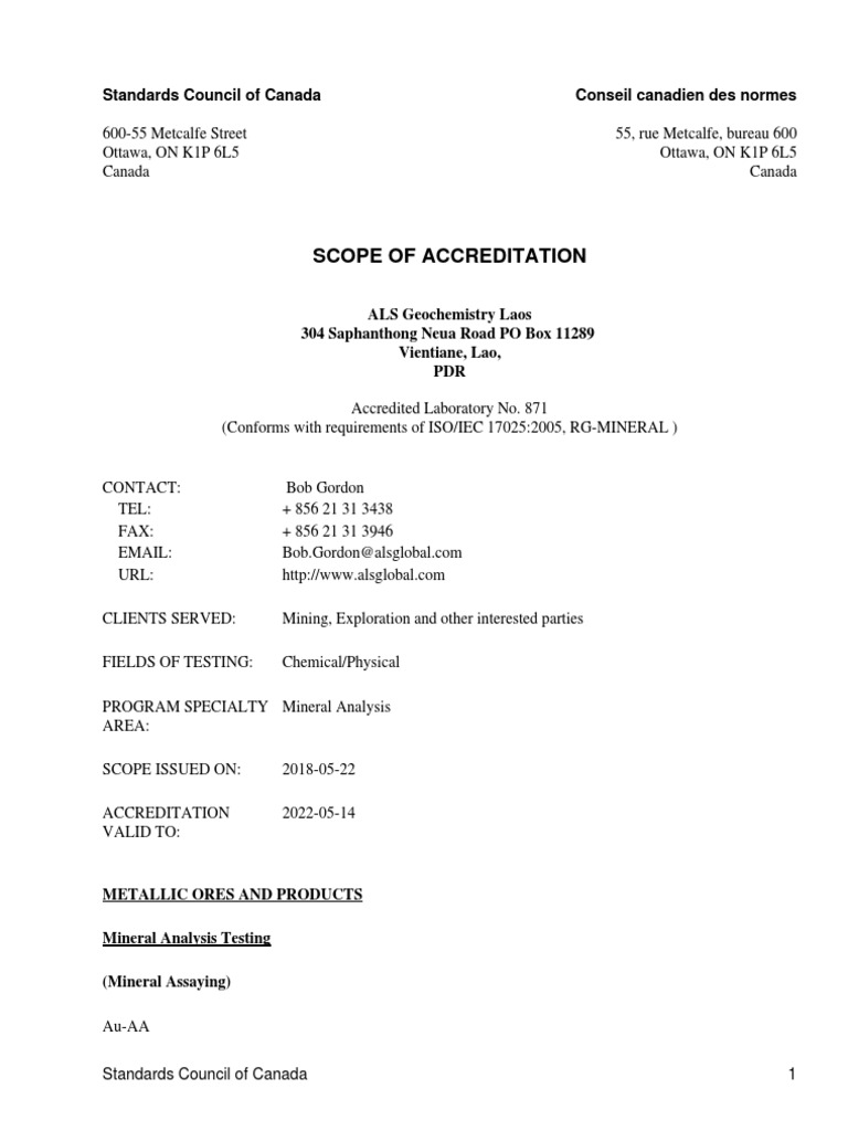 Scope of Accreditation Standards Council of Canada Conseil Canadien Des Normes PDF