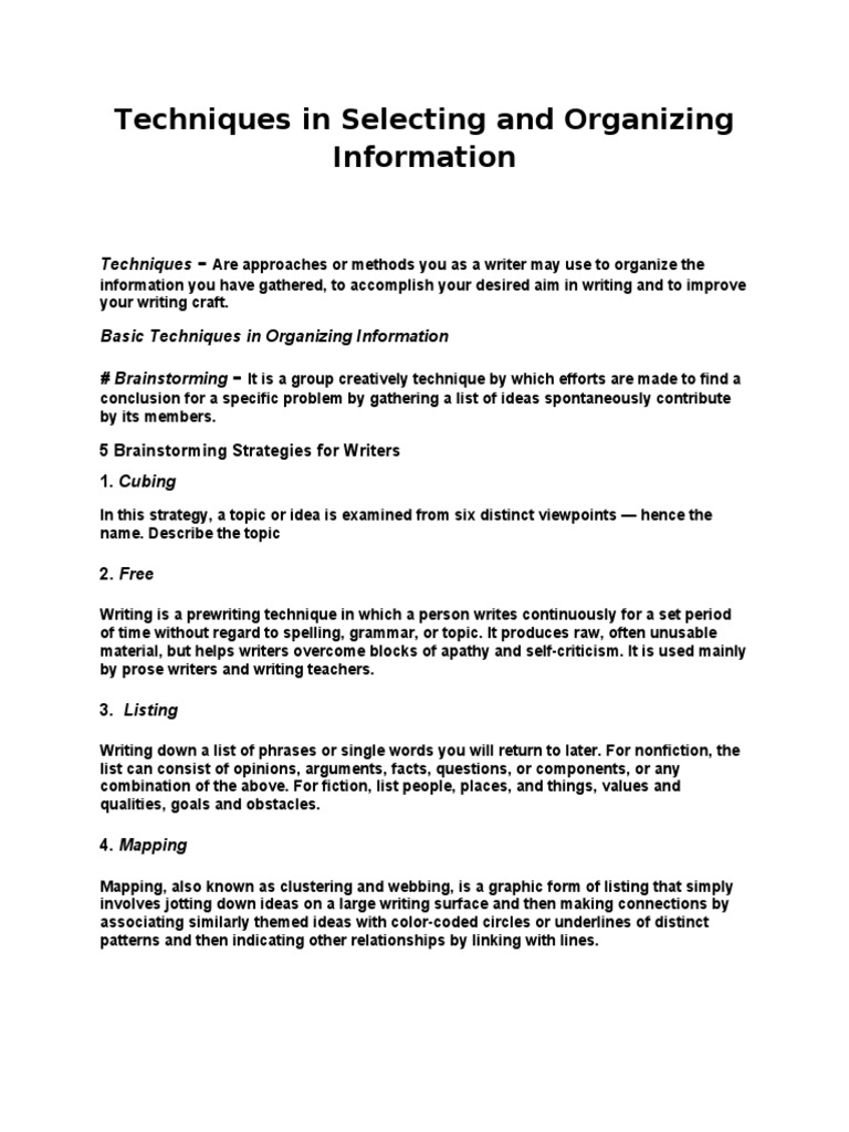 Techniques in Selecting and Organizing Information | PDF | Concept | Truth