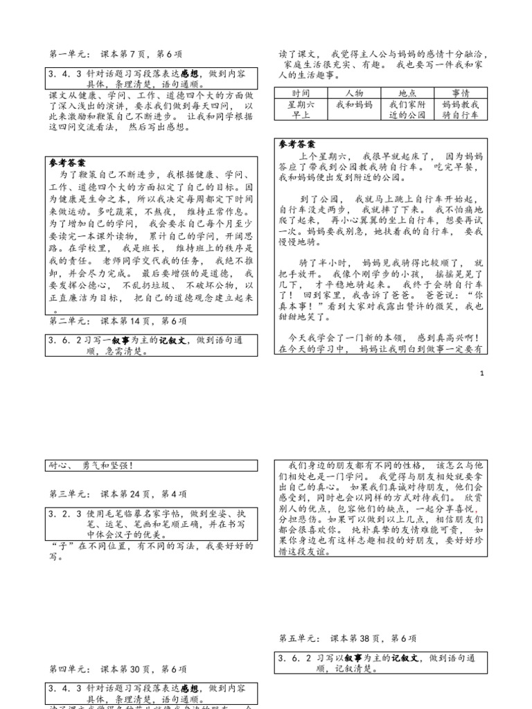 作文单元1至6