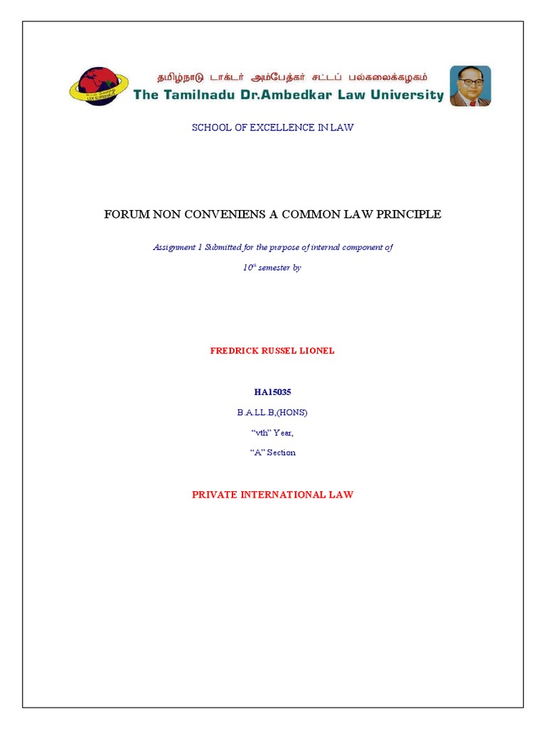 Forum Non Conveniens A Common Law Principle School of Excellence in