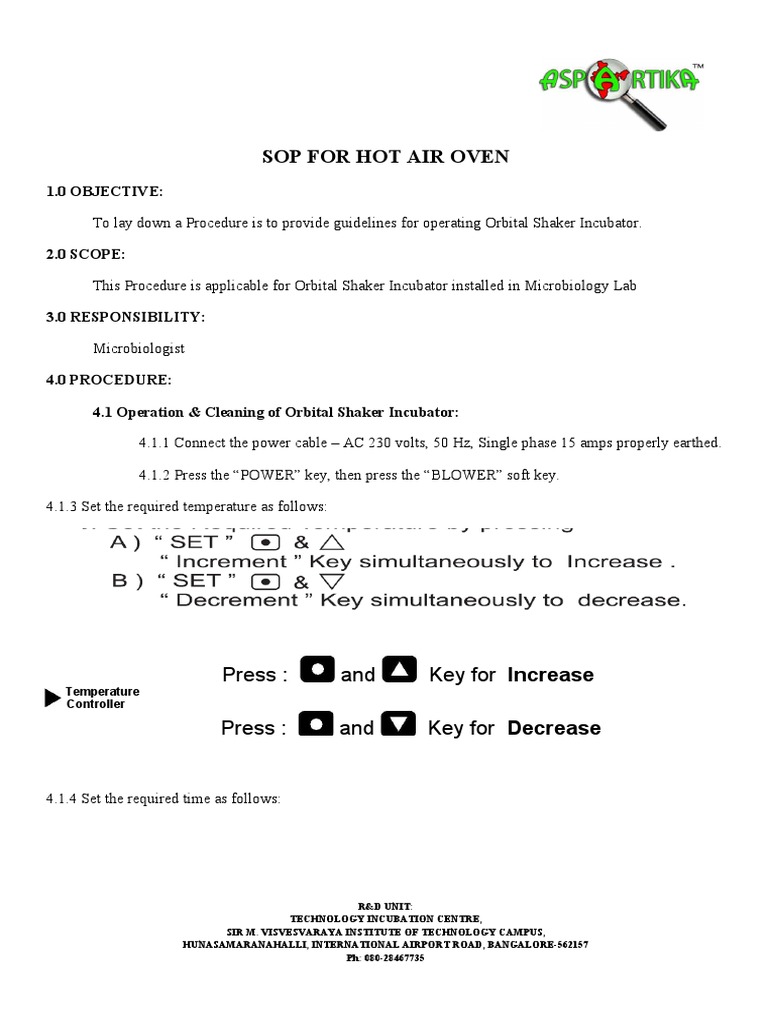 Sop Hot Air Oven PDF Electrical Engineering
