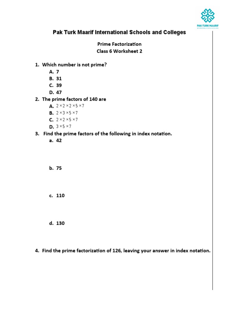 6th Grade Prime Factorization Worksheet | PDF