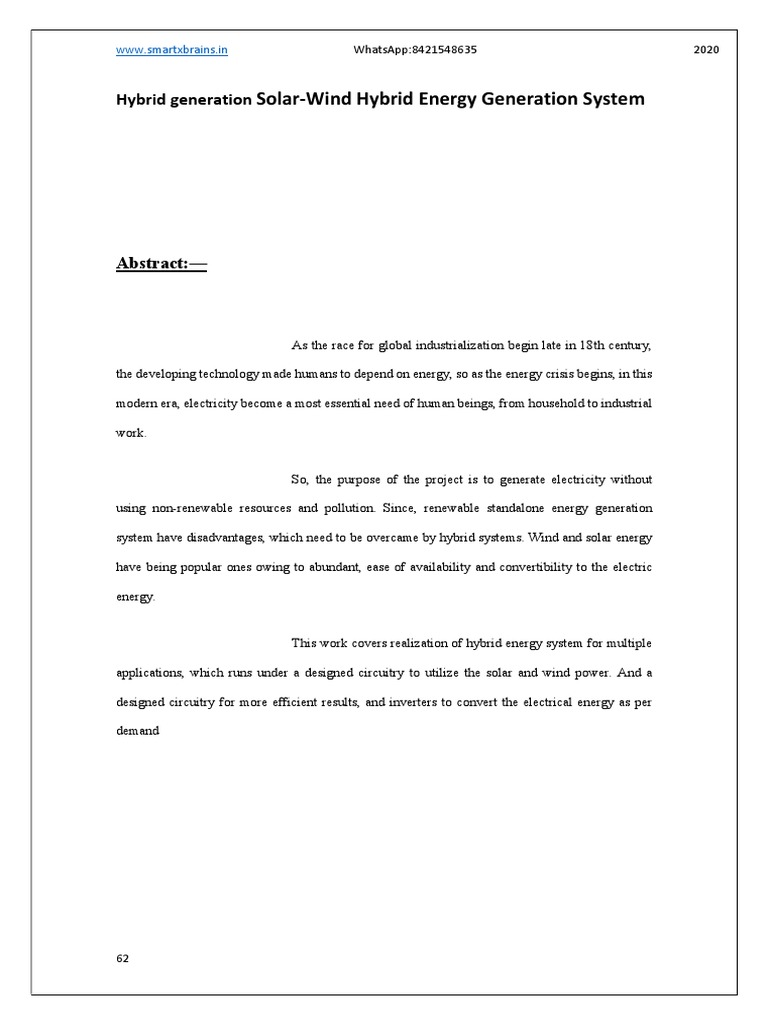 Hybrid Generation Solar Wind Hybrid Energy Generation System | PDF