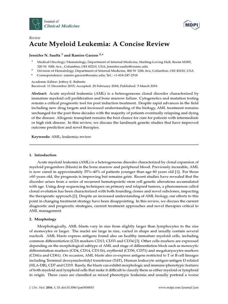 Acute Myeloid Leukemia A Concise Review | PDF | Hematopoietic Stem Cell ...