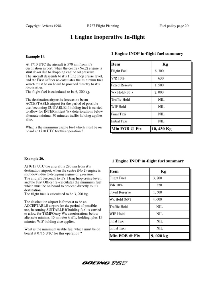 1 Engine INOP In-Flight Fuel Summary | PDF | Aviation | Aerospace
