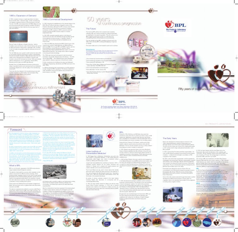 BPL50 Year Brochure | PDF | Blood Plasma | Medical Specialties