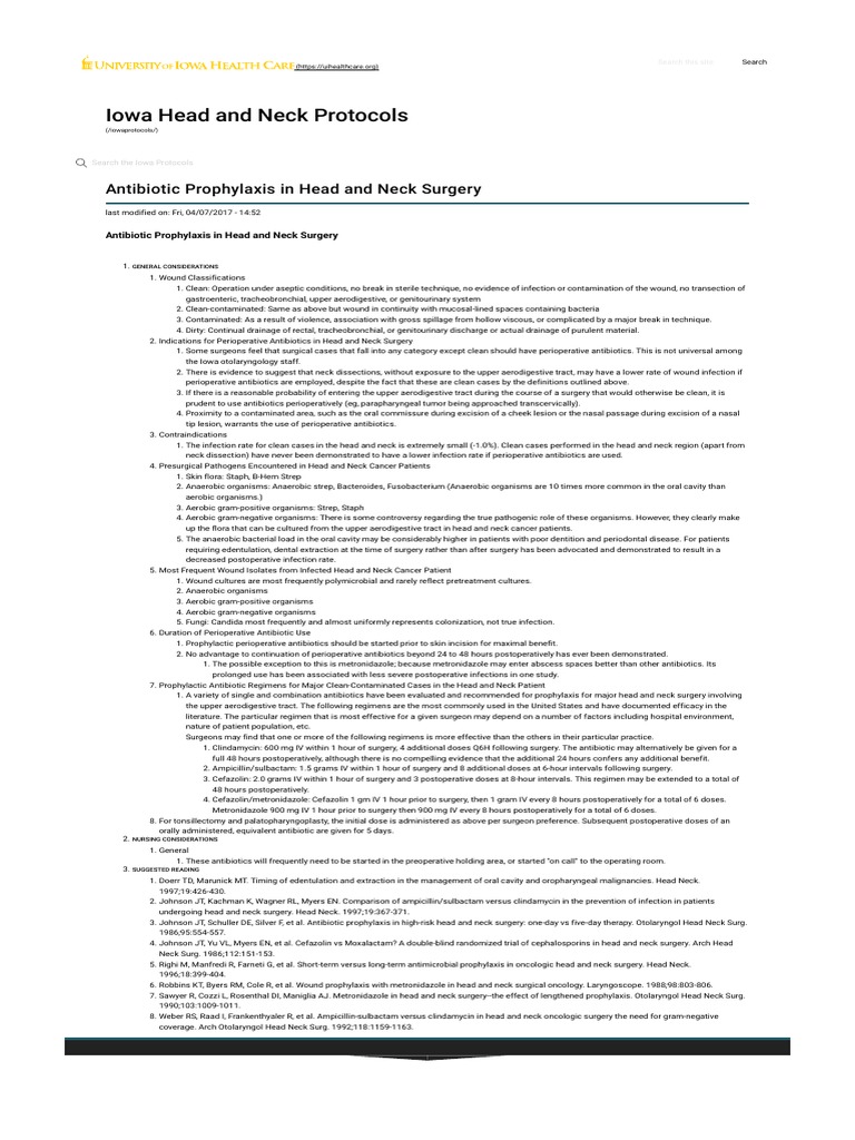 Antibiotic Prophylaxis Head and Neck Surgery | PDF | Surgery | Diseases ...