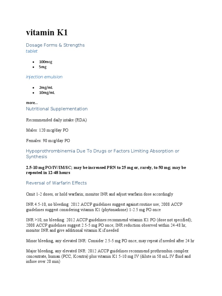Vitamin K1 Dosage Forms & Strengths PDF Breastfeeding Pregnancy