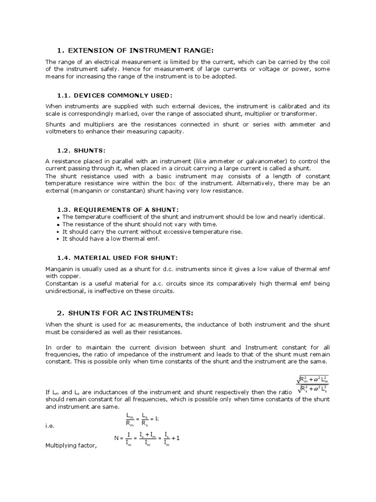 Extension of Range of Ammeter PDF Electrical Resistance And