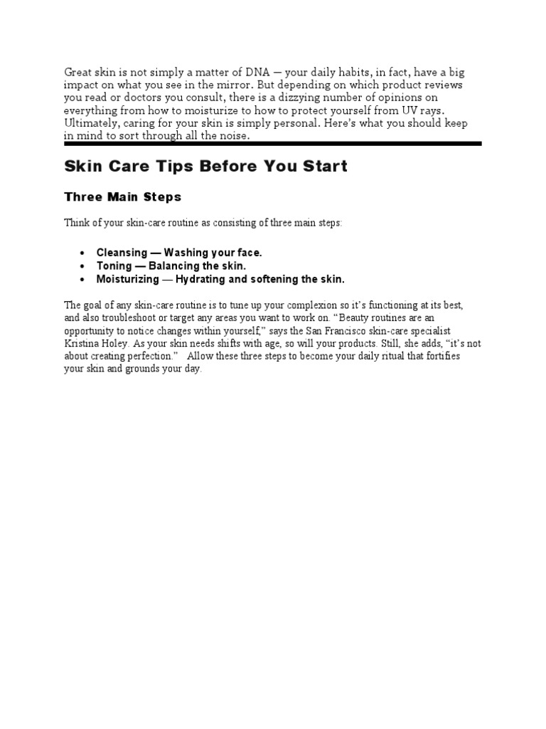 Skin Care Tips Before You Start: Three Main Steps | PDF | Self-Improvement