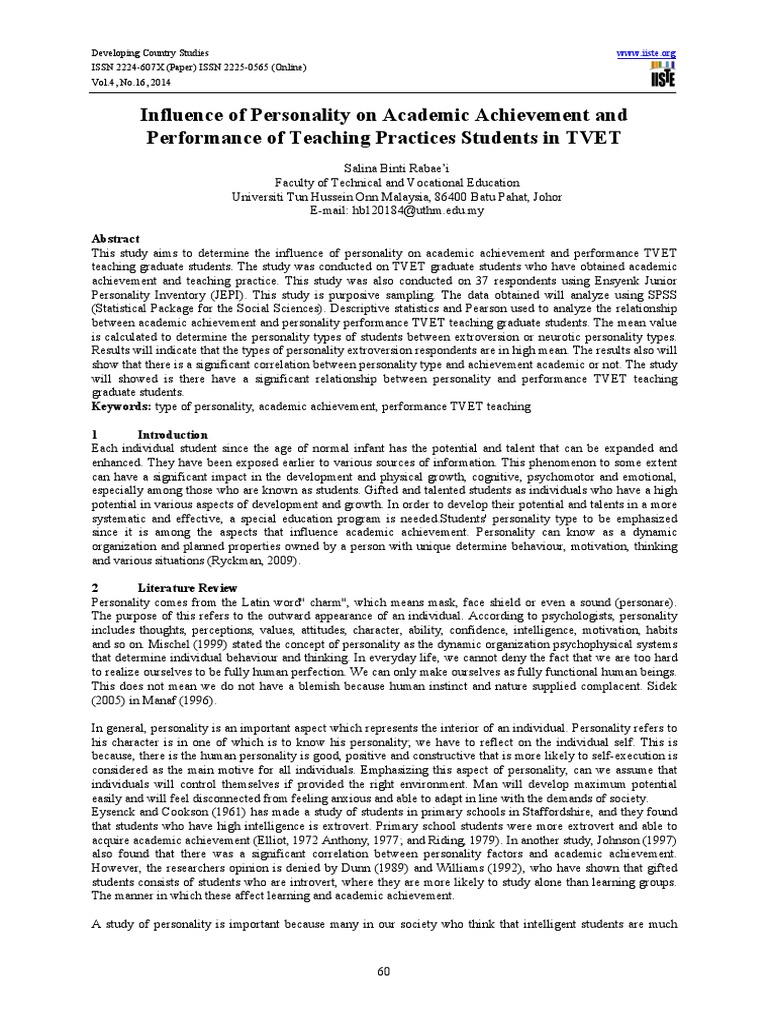 Personality Impact on TVET Student Success | PDF | Extraversion And ...