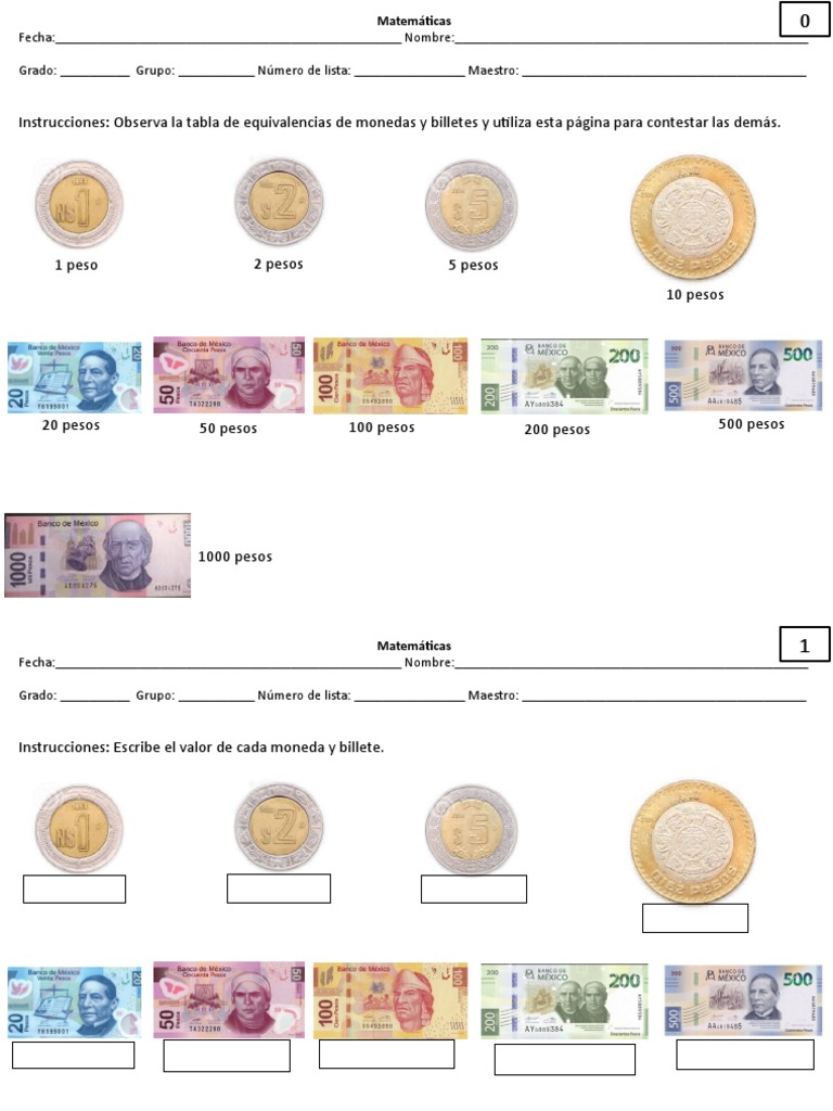 Actividades de dinero para primaria | PDF | Billete de banco | Moneda