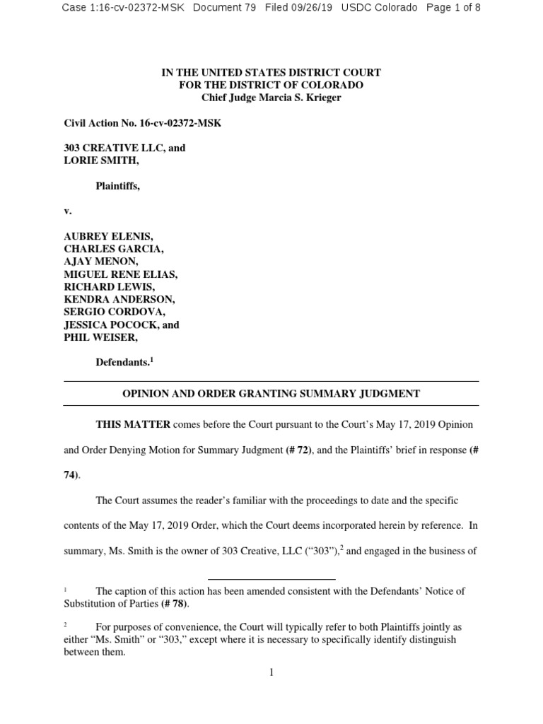 303 Summary Judgment Op | PDF | First Amendment To The United States ...