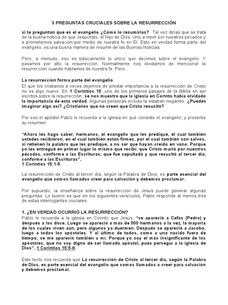 3 Preguntas Importantes Sobre La Resurrección | PDF | La resurrección ...