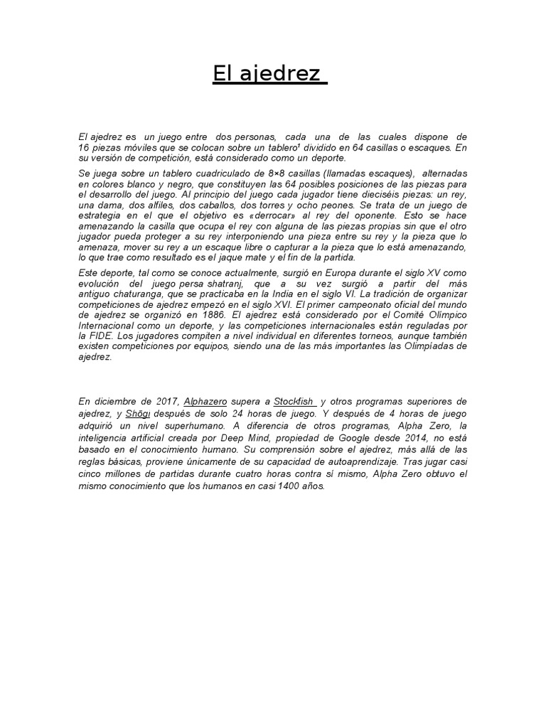 El Ajedrez | PDF | Ajedrez | Juegos de habilidad mental
