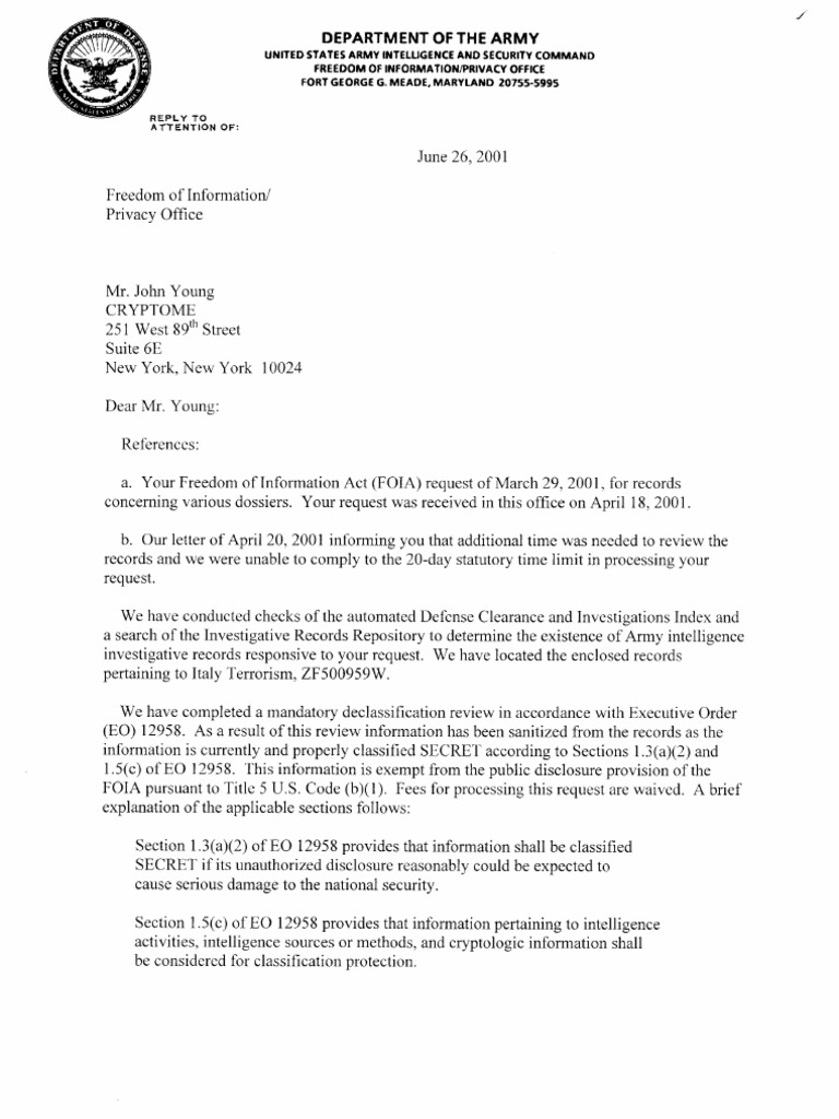 DA Form 3434 and FOIA Response | PDF | Freedom Of Information Act ...