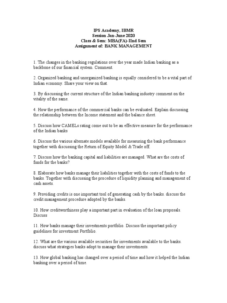 Bank Management Assignment Overview | PDF
