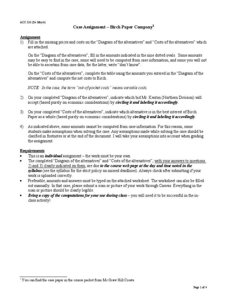 Birch Paper Company Cost Analysis | PDF | Business