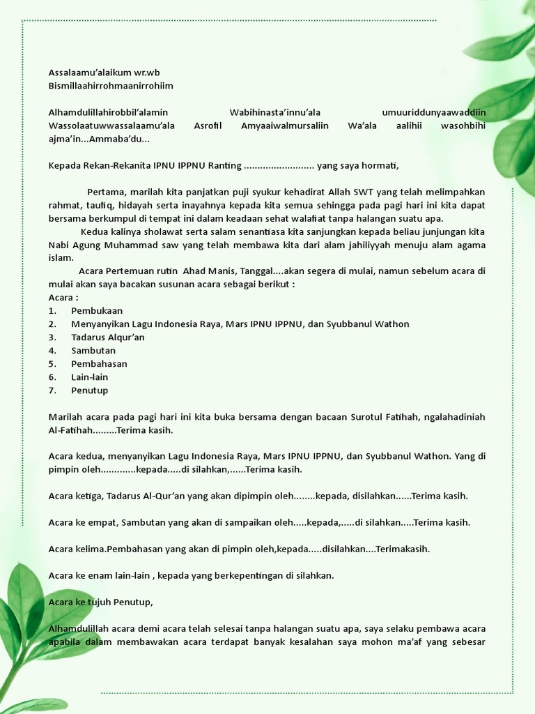 Teks Pembawa Acara Ipnu Ippnu - Kumpulan Contoh Teks MC