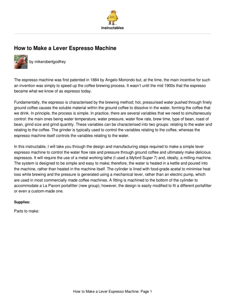 How To Make A Lever Espresso Machine PDF Piston Cylinder (Engine)