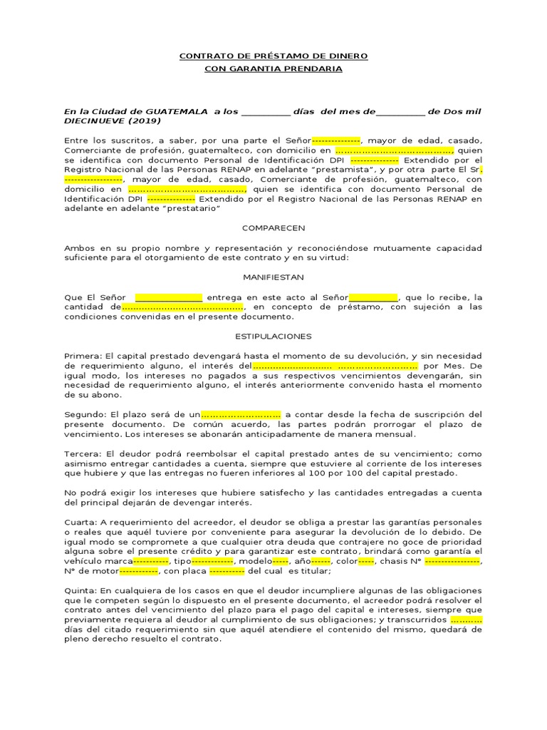 Contrato Prestamo Dinero Con Garantia Prendaria | PDF | Interés | Pagos