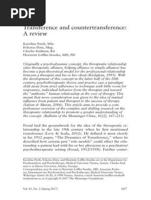 Transference And Countertransference A Review Pdf Psychotherapy Id