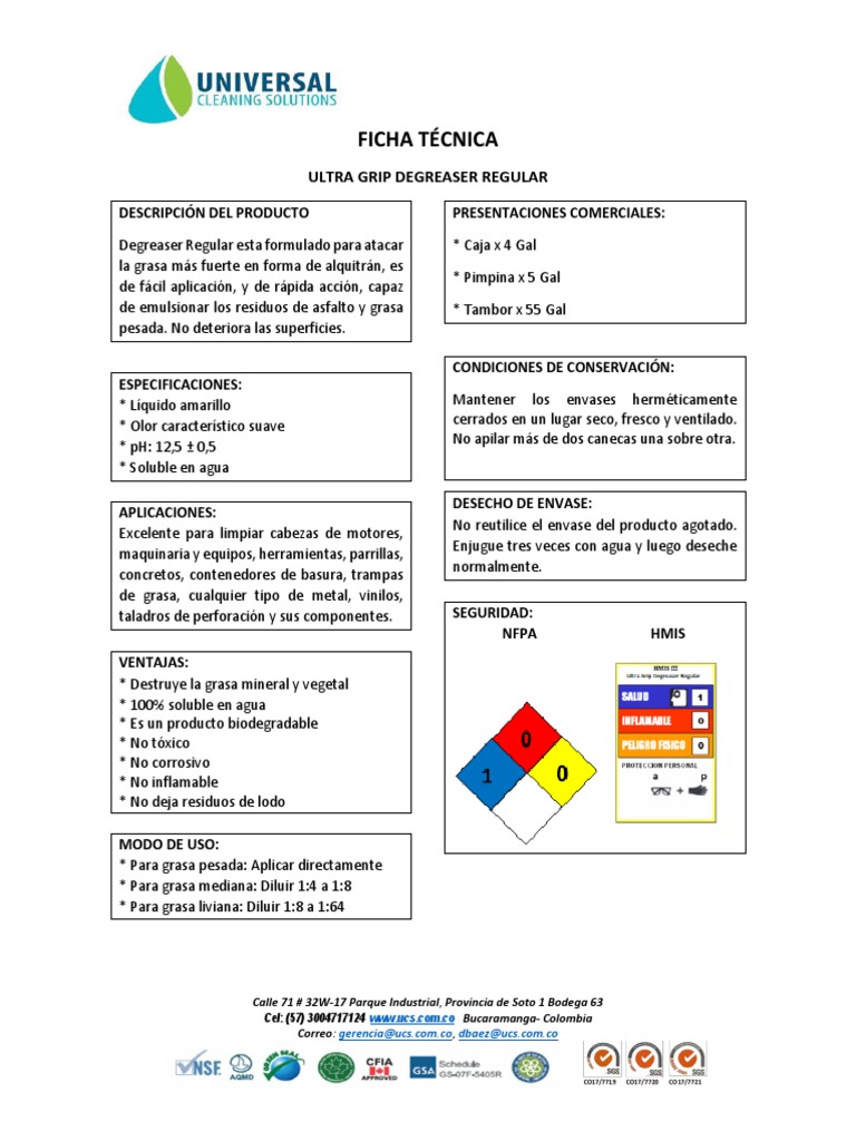 Ficha Técnica Degreaser Regular PDF