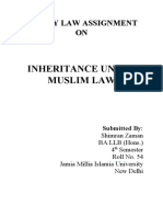 Inheritance Under Muslim Law: Family Law Assignment ON