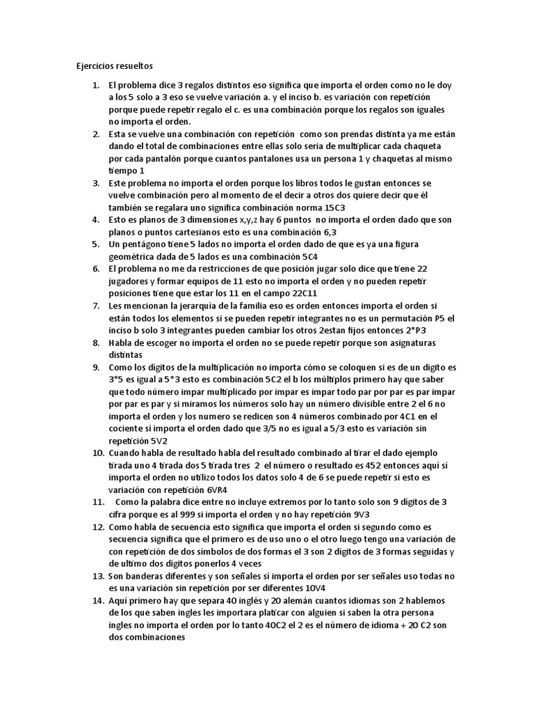 Ejercicios Resueltos de Combinaciones y Permutaciones | PDF ...