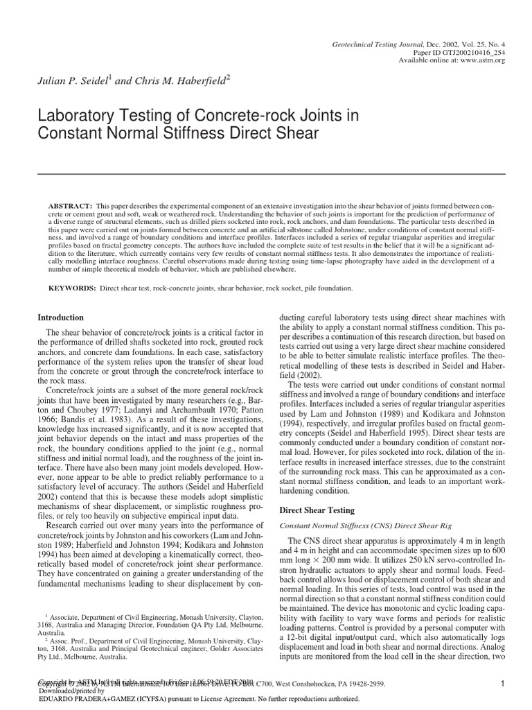 Laboratory Testing of ConcreteRock Joints in Constant Normal Stiffness