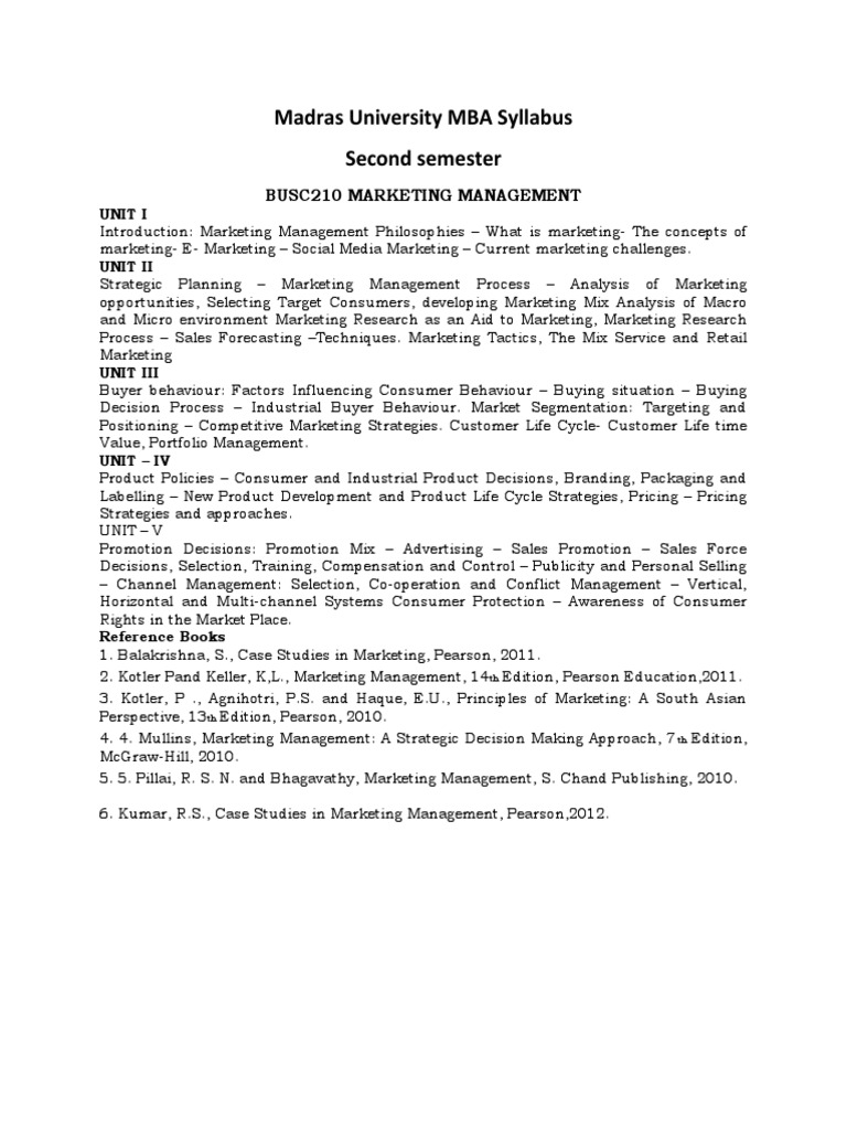Marketing Management Syllabus | PDF