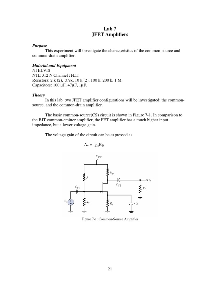 Lab 7 | PDF | Amplifier | Field Effect Transistor