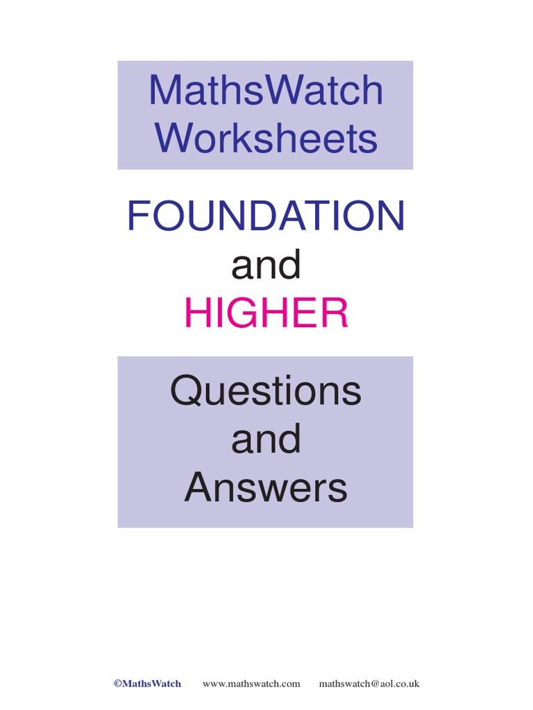 Answers Mathswatch Worksheets Pdf Quadratic Equation Area