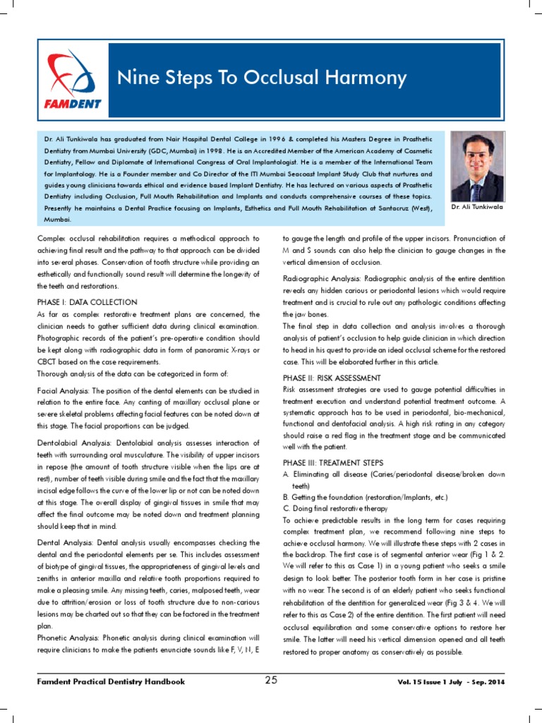 Nine Steps To Occlusal Harmony Famdent PDF Periodontology Dental