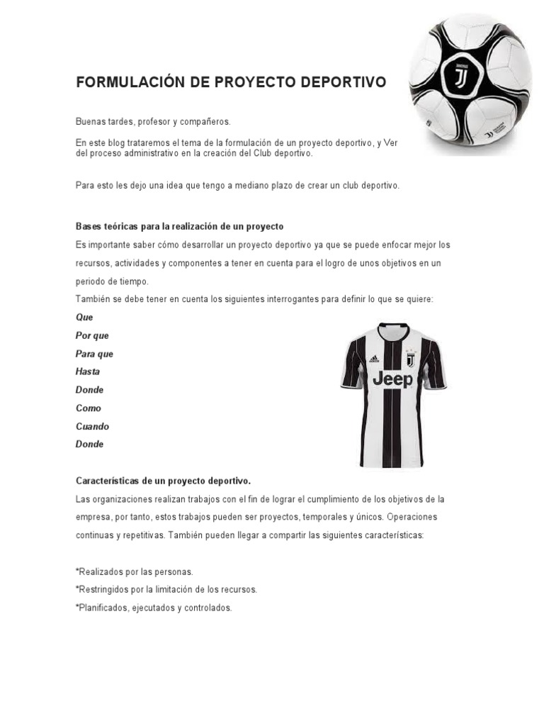 Formulación Proyecto Deportivo | PDF | Deportes | Asociación de Futbol