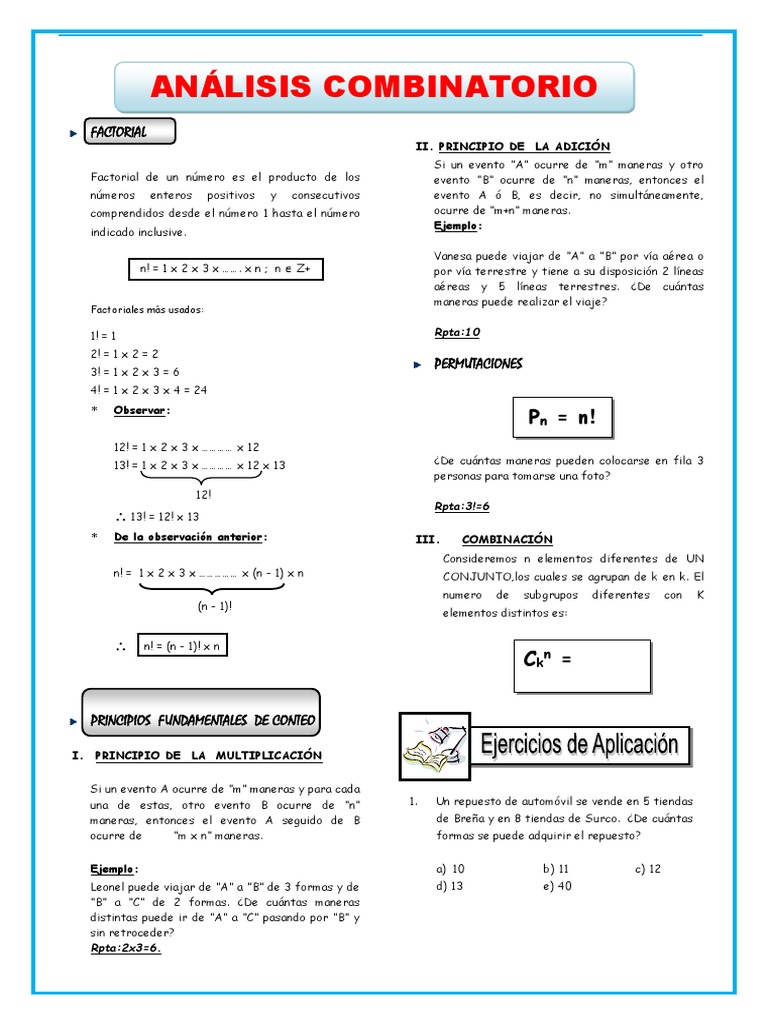 Ejercicios de Análisis Combinatorio | PDF | Permutación | Combinatoria
