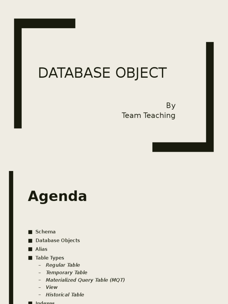 Database Object: by Team Teaching | PDF | Database Index | Database Schema