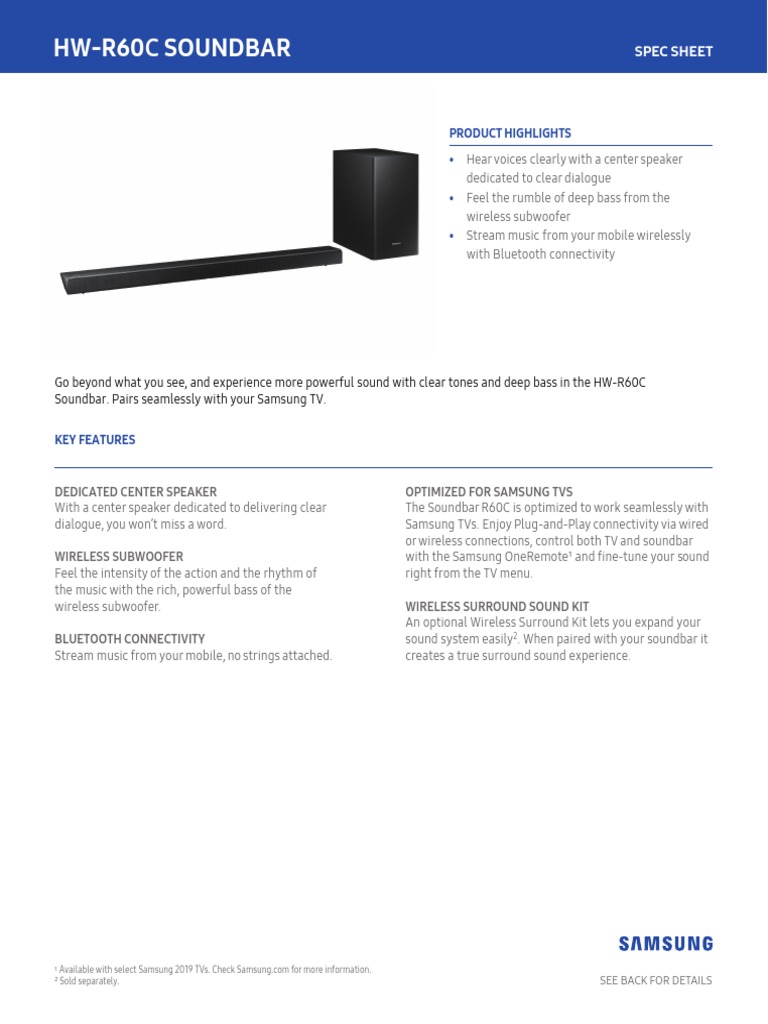 HwR60C Soundbar Product Highlights PDF Loudspeaker Digital Audio