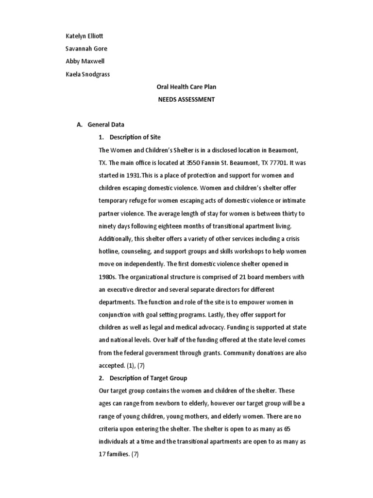 Oral Health Care Plan Needs Assessment | PDF | Oral Hygiene ...
