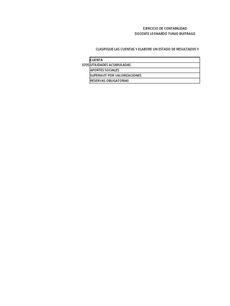 Ejercicio Contable: Estado de Resultados y Balance | PDF | Hoja de ...
