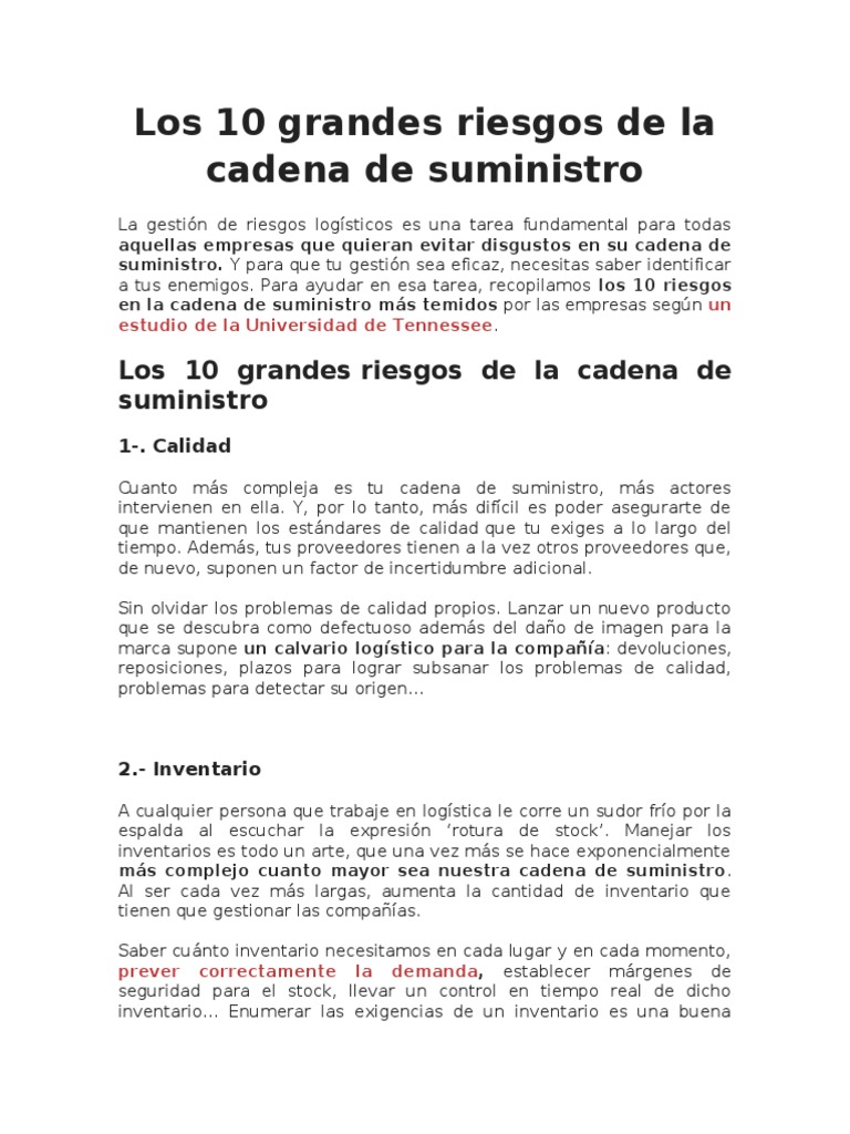 10 Riesgos en la Cadena de Suministro | PDF | Logística | La seguridad ...