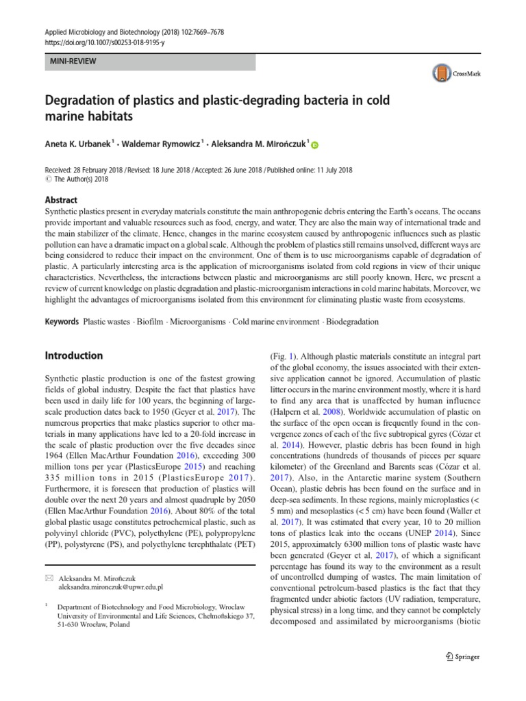 Degradation of Plastics and Plastic Degrading Bacteria in Cold Marine ...